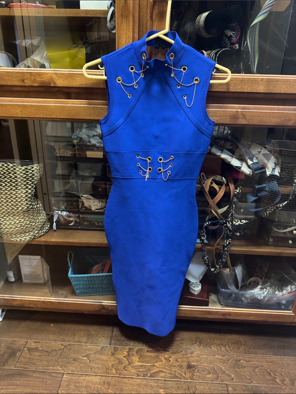 Sleeveless Royal Blue Lace-Up bandage  Dress